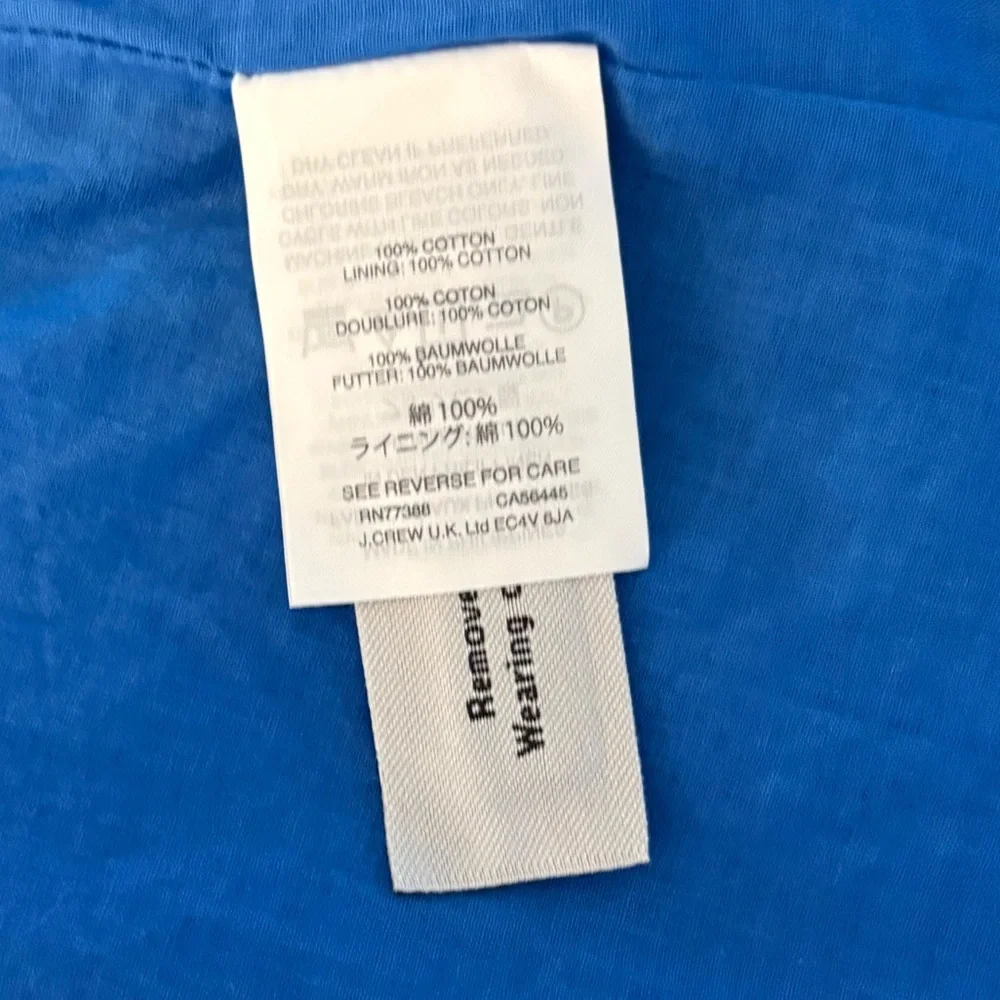 J.Crew V-Neck Faux Wrap Dress Blue 100% Cotton Poplin Sleeveless Size 0 Pockets